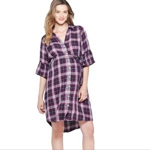 Isabel Maternity Plaid Women Button Down Dress Size Small